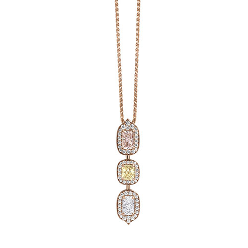 Bloch | Pièces joaillières d’exception: ici un magnifique collier en or rose 18 carats serti de diamants rose, jaune et blanc de la plus belle qualité.