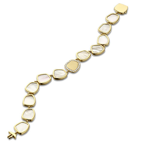 GRACE | Bracelet en or jaune 18 carats, nacre blanche et brillants de la collection Madreperla.